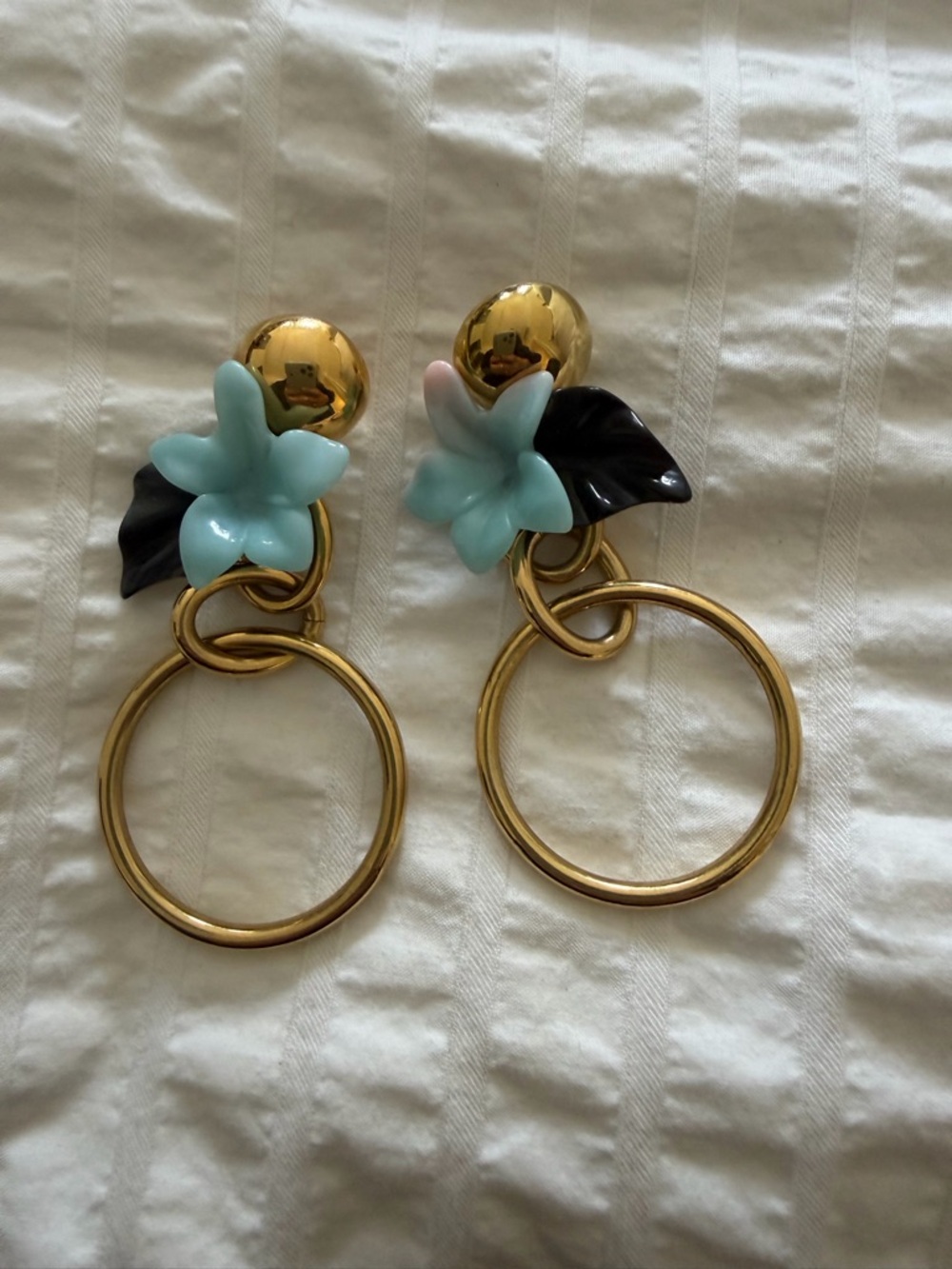 Lele sadoughi gold Hoop Floral Drop Earrings Mint turquoise Flower statement